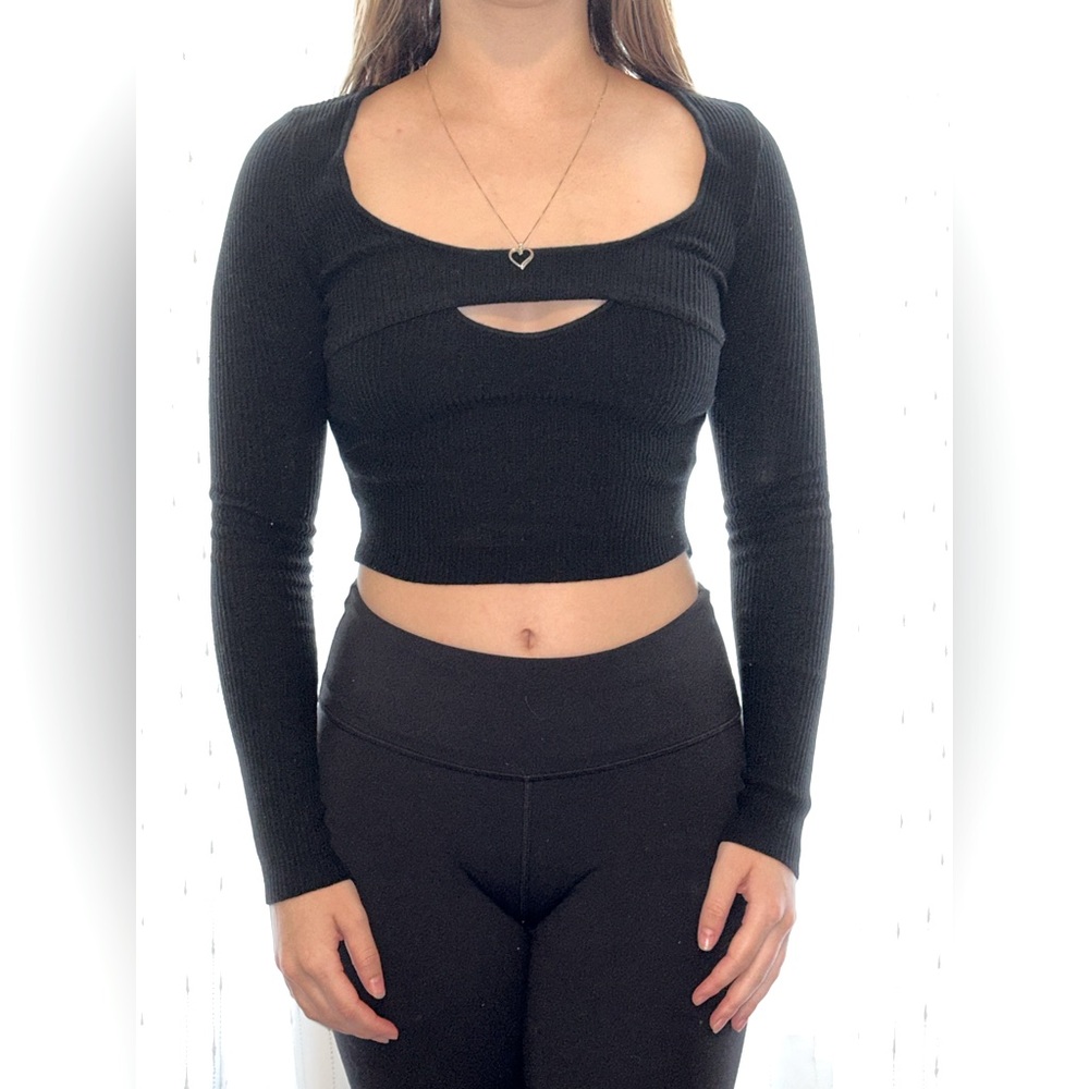 Urban Outfitters black long sleeve crop top (size S/P)